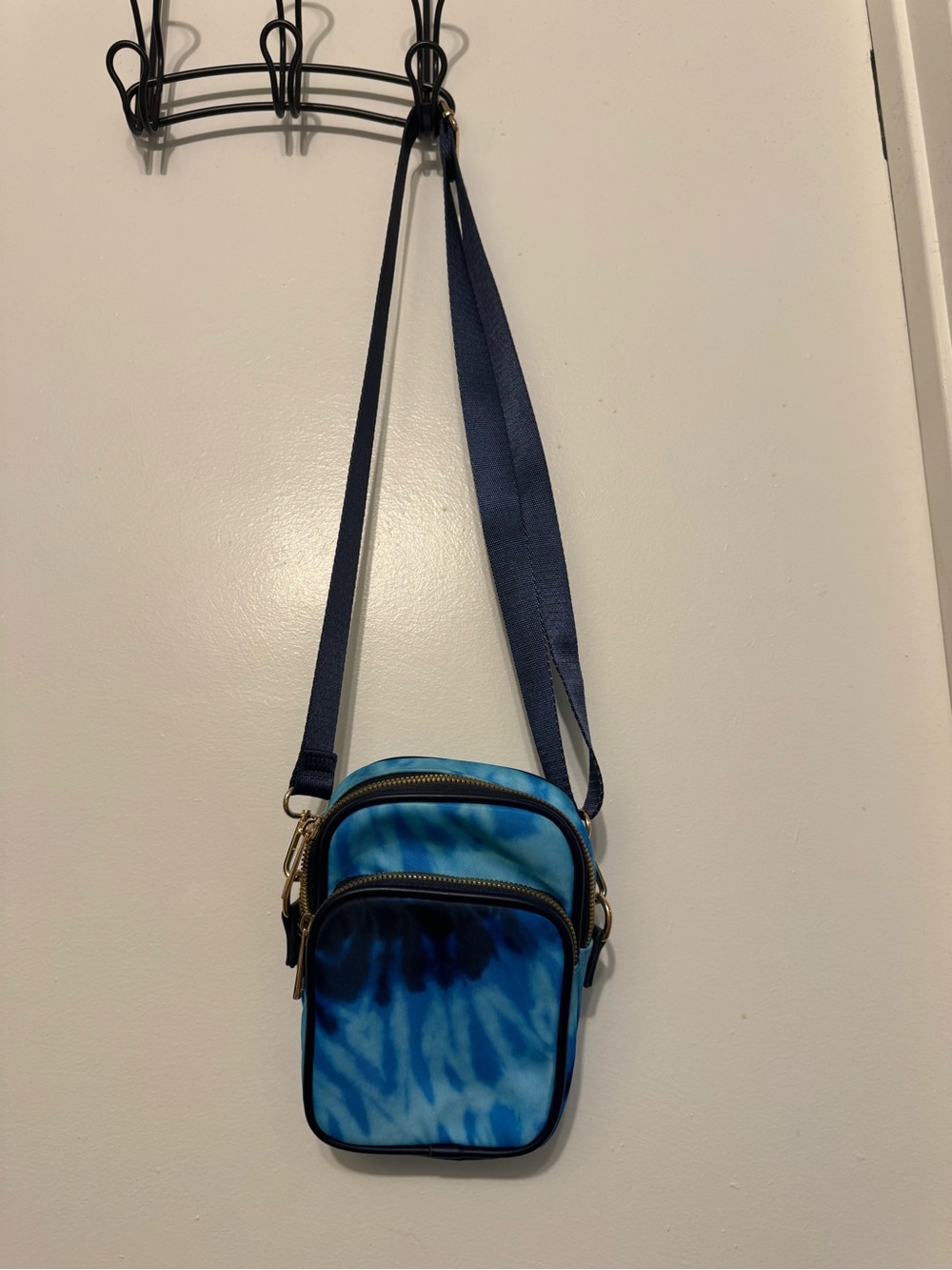 Blue Tie-Dye Crossbody Bag for Men - Navy Strap